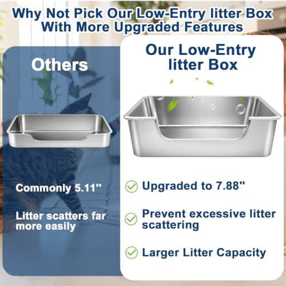 7.9'' High-Sided Low Entry Stainless Steel Cat Litter Box - Image 5