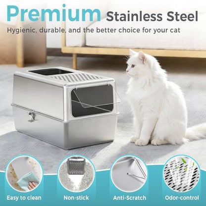 Enclosed Cat Litter Box Stainless Steel - Image 3