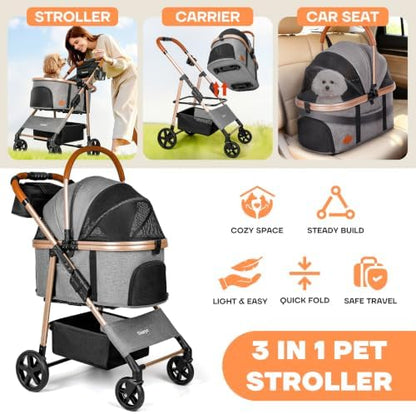Dog Cat Stroller for Small/Medium Pets, 50 lbs, 3-in-1 Pet Stroller - Image 2