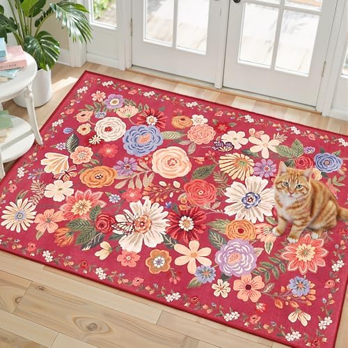Red Washable 2x3 Entry Rug, Small Rugs by WelcometoBabovid