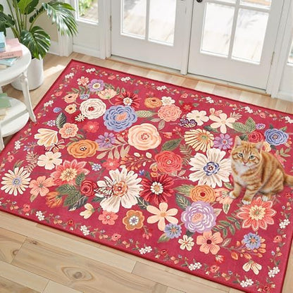Red Washable 2x3 Entry Rug, Small Rugs by WelcometoBabovid