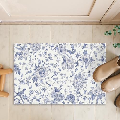 Giwawa Chinoiserie Flower Bath Rug Blue Leaves Bathroom Mat 16"x24" Soft Plush - Image 7