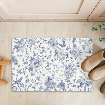 Giwawa Chinoiserie Flower Bath Rug Blue Leaves Bathroom Mat 16"x24" Soft Plush - Image 7