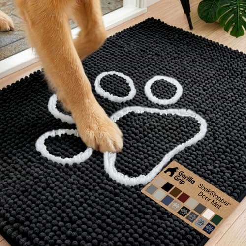 GORILLA GRIP SoakSTOPPER Dog Door Mat, Machine Wash Dry, 30x20 Black White by GorillaGrip