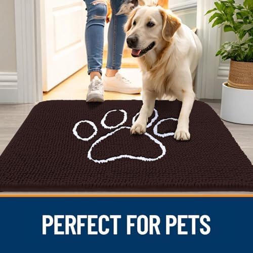 OLANLY Dog Door Mat for Muddy Paws 40x32, Paw Print Design Chenille Mud Mat - Image 6