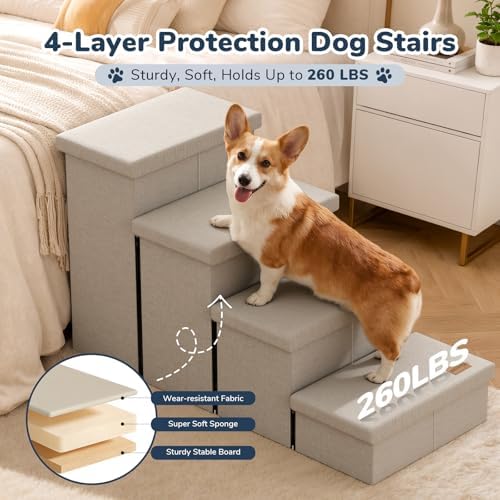 4-Step Wide Dog Stairs with Storage 23" H, Non-Slip Sturdy Pet Steps - Image 4