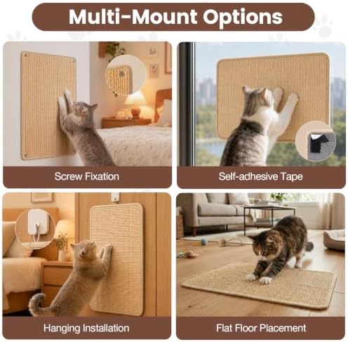 Wall & Floor Mount Cat Scratcher Pad, 23.6 × 15.7 inch Sisal Mat - Image 5