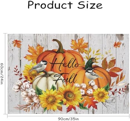 Giwawa Hello Fall Bath Rug Orange Pumpkin Bathtub Mat Non Slip Absorbent - Image 3