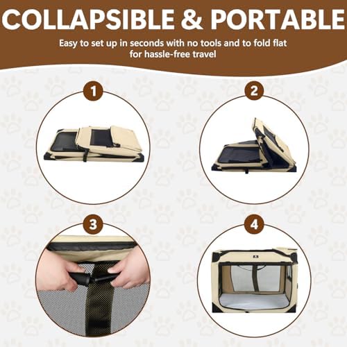 X-ZONE PET Dog Crate 3-Door Kennel, Collapsible Portable Soft Sided Pet Carriers - Image 4