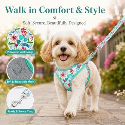 Step in Dog Harness Leash Set- All Weather Reflective No-Pull Floral Pattern - Image 3