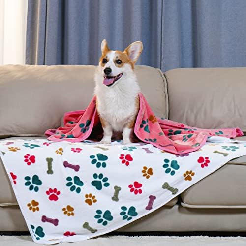 Luciphia 1 Pack 3 Blankets Fluffy Premium Fleece Pet Blanket Flannel Paw Bone - Image 2