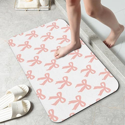 Pink Bow Fast Drying Absorbent Bathroom Mat, Non-Slip Rubber Backing Thin by Unknown