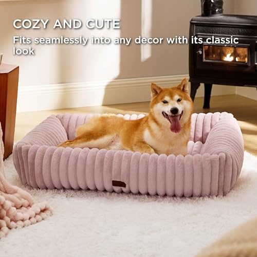 Bedsure ComfyFleece® Cute Dog Beds Large Sized Dog Washable，36in Blush Pink - Image 4
