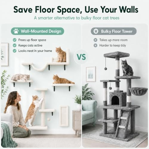 Cat Wall Shelves Set - 5 in 1 Wall-Mounted Cat Tree - Perch - Image 6