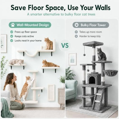 Cat Wall Shelves Set - 5 in 1 Wall-Mounted Cat Tree - Perch - Image 6