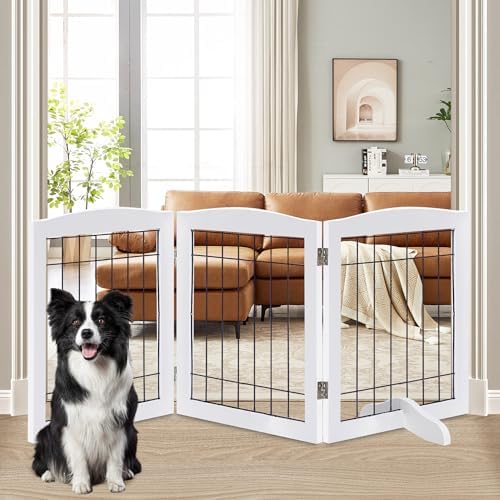 LZRS 3-Panel Freestanding Adjustable Wooden Dog Gate—30" Tall Foldable Pet by LZRSPET