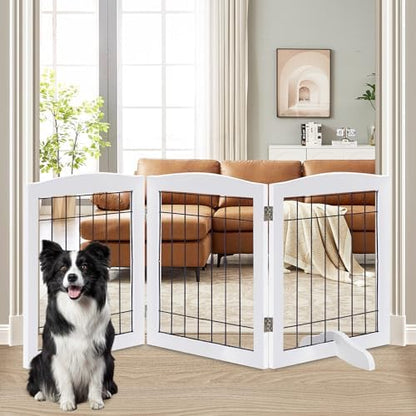 LZRS 3-Panel Freestanding Adjustable Wooden Dog Gate—30" Tall Foldable Pet by LZRSPET