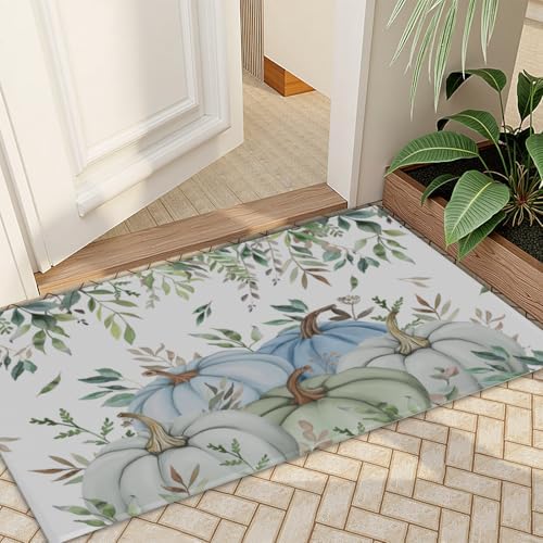Giwawa Fall Blue Pumpkin Bath Rug Autumn Harvest Bathtub Mat Non Slip Absorbent - Image 7