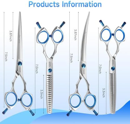 Dog Grooming Scissors Set 7.5 in Professional Curved Thinning Straight Chunker - Image 2