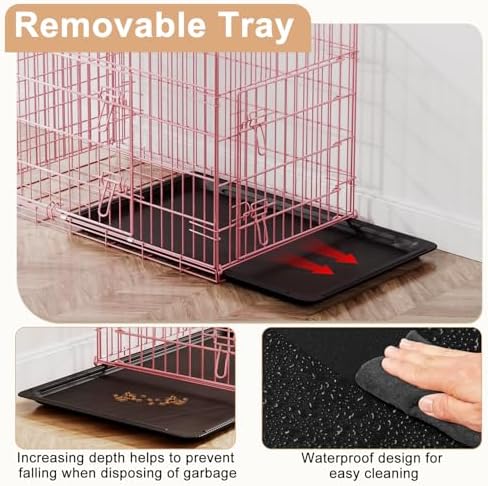 FDW | 30" Foldable Metal Dog Crate | Pink | Cage - Image 4