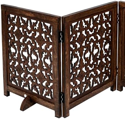 Foldable Wooden Dog Gate, 54 Inch Wide, Burnt Finish - Image 5