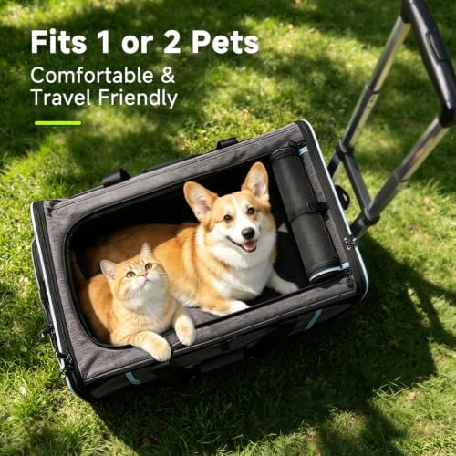 Large Pet Carrier with Wheels, Foldable Rolling Cat Carrier with Telescopic - Image 7
