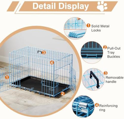 FDW | 30" Foldable Metal Dog Crate | Blue | Cage - Image 3