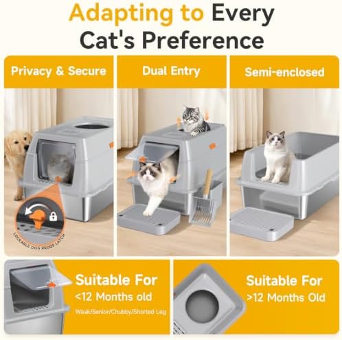 XL Enclosed Stainless Steel Litter Box - Image 6