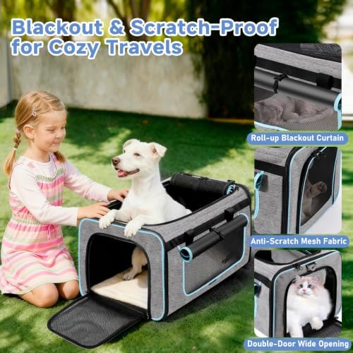 Large Pet Carrier with Detachable Wheels, 2 IN1 Foldable Soft-Sided Carriers- - Image 6