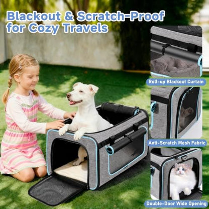 Large Pet Carrier with Detachable Wheels, 2 IN1 Foldable Soft-Sided Carriers- - Image 6