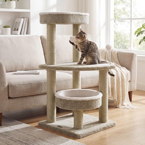 PETSITE 36-inch Modern Cat Tree, 2 Comfy Cat Beds, Interactive Hanging Ball - Image 2