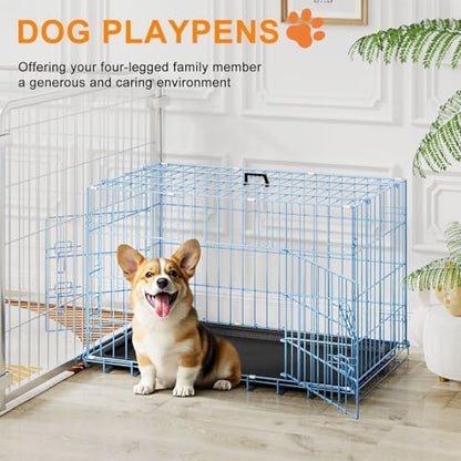 FDW | 30" Foldable Metal Dog Crate | Blue | Cage - Image 2