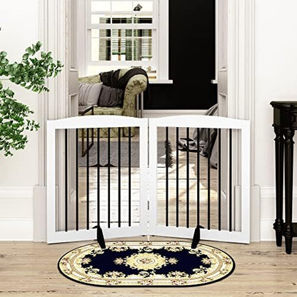 PUPETPO Freestanding Pet Gate for Dogs, Foldable Wooden Dog Gate for House - Image 2
