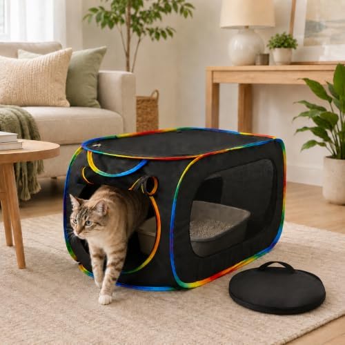 Portable Cat Litter Box Enclosure, Pop Up Hidden Litter Box Furniture by MAKEPETLUCKY-WelcometoCatTunnelClub