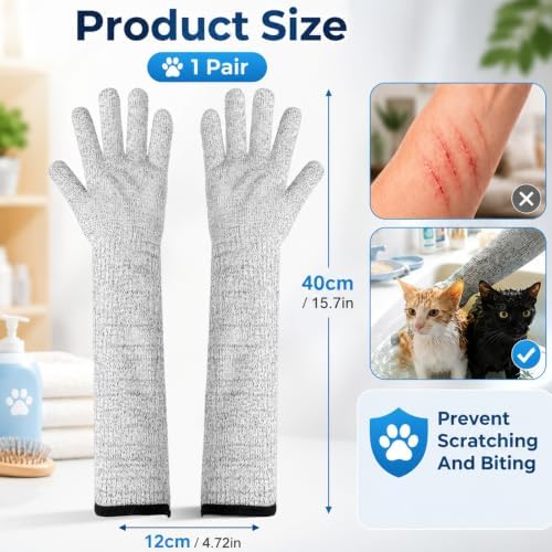 Extra Long Cat Grooming Arm Sleeves Cat Gloves Bite Proof - Image 2
