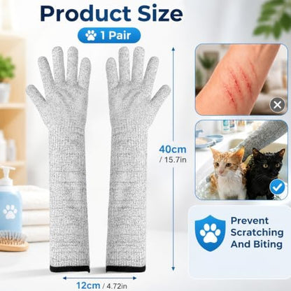 Extra Long Cat Grooming Arm Sleeves Cat Gloves Bite Proof - Image 2