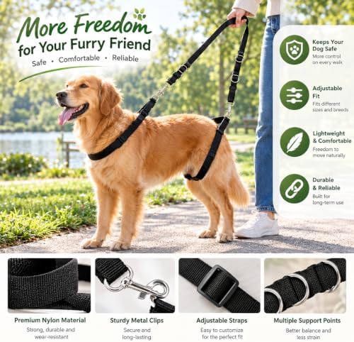 Dog Grooming Belly Strap Nylon D Ring Adjustable 3 Sizes Black - Image 5