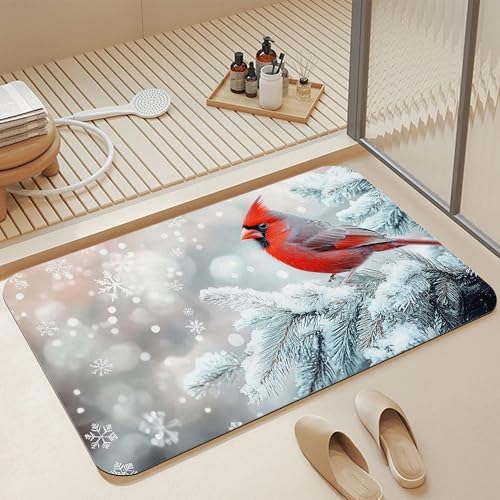 Red Cardinal Bird Bath Mat, Fast Drying Winter Bathmats by Unknown