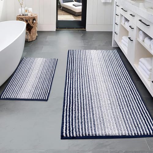 BSICPRO Bathroom Rugs Sets 2 Piece, Non Slip Striped Bath Mats by BSICPRO