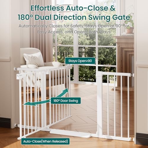 Cumbor 2 Pack 30-54" Baby Gate for Stairs, Auto Close Dog Gate Indoor White - Image 5