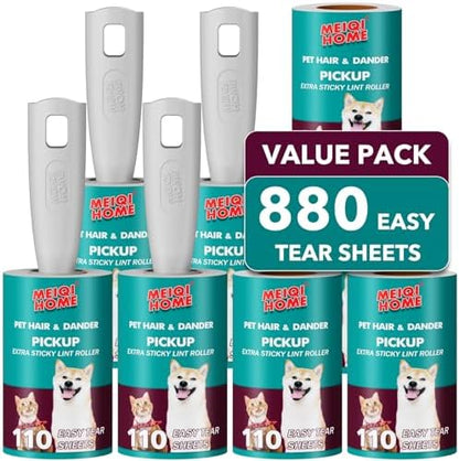 Lint Rollers for Pet Hair Extra Sticky, 880 Sheets Mega Value Set Lint Roller by MEIQIHOME