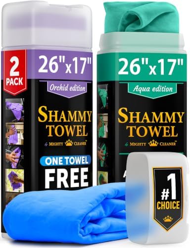 Premium Shammy Cloth for Car Drying – 2pk+1 Free – 26"x17" – Soft Chamois by MightyCleaner