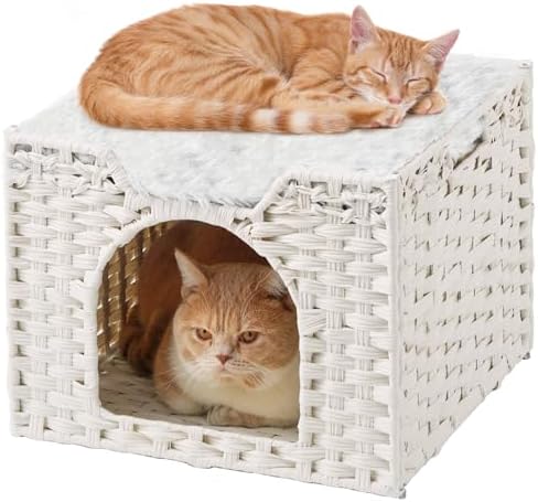 SETVSON Cat Beds Indoor Kitten House, Handwoven Rattan Cave by SETVSON