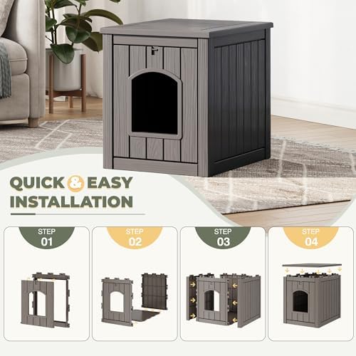 Cat Litter Box Enclosure, Openable Front Door Outdoor Enclosed Cat Litter Box - Image 5