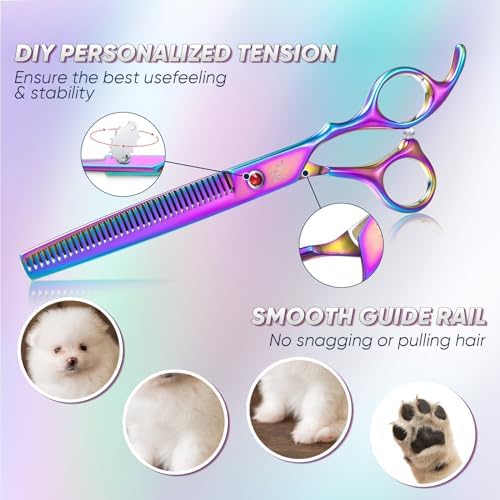 DRGSKL Rainbow Thin Tooth Dog Thinning Shears, Offset Pet Grooming Scissors - Image 3