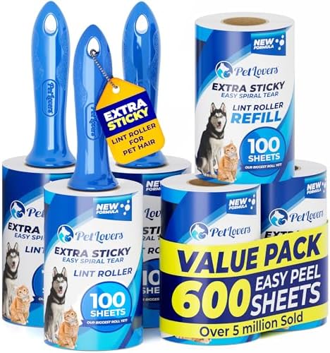 PetLovers Extra Sticky Lint Roller Mega Value Set 600 Sheets by PetLovers