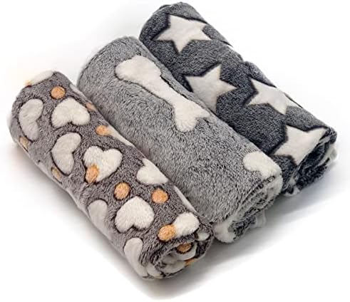 1 Pack 3 Puppy Blankets Super Soft Warm Sleep Mat Grey Cute Print Fluffy Fleece by SORKUT