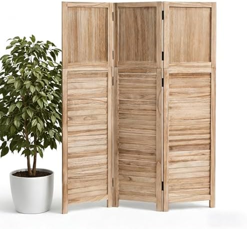 3 Panel Room Divider, Folding Wood Privacy Screen, Natural 2 Pack by AsNefeli