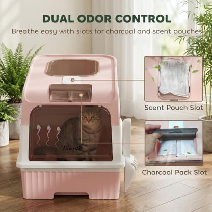 PawHut Cat Litter Box with Lid, Pull-Out Drawer Tray - Image 5