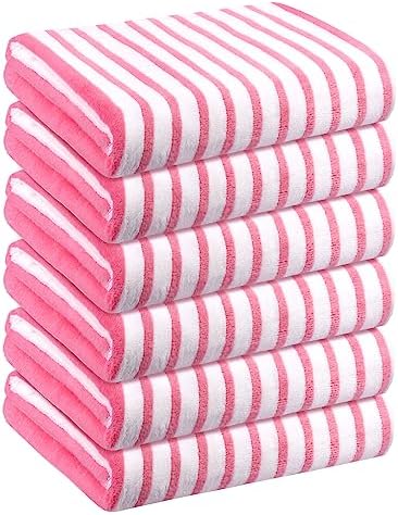 JML Microfiber Bath Towel Set, 6 Pack, Cabana Stripe Pink by JML